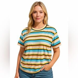AFRM Womens 2X Multicolor Stripe Tee Shirt Casual Relaxed Fit  preppy retro
